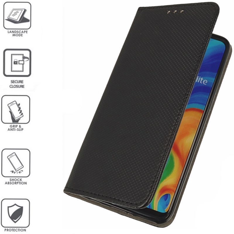 Telone atverčiamas dėklas - juodas (Huawei P30 Lite) Telone atverčiamas dėklas - juodas (Huawei P30 Lite)